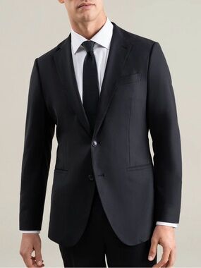 $500 Sene Studio Soho FlexTech Tailored Black Custom Athleisure Blazer Jacket